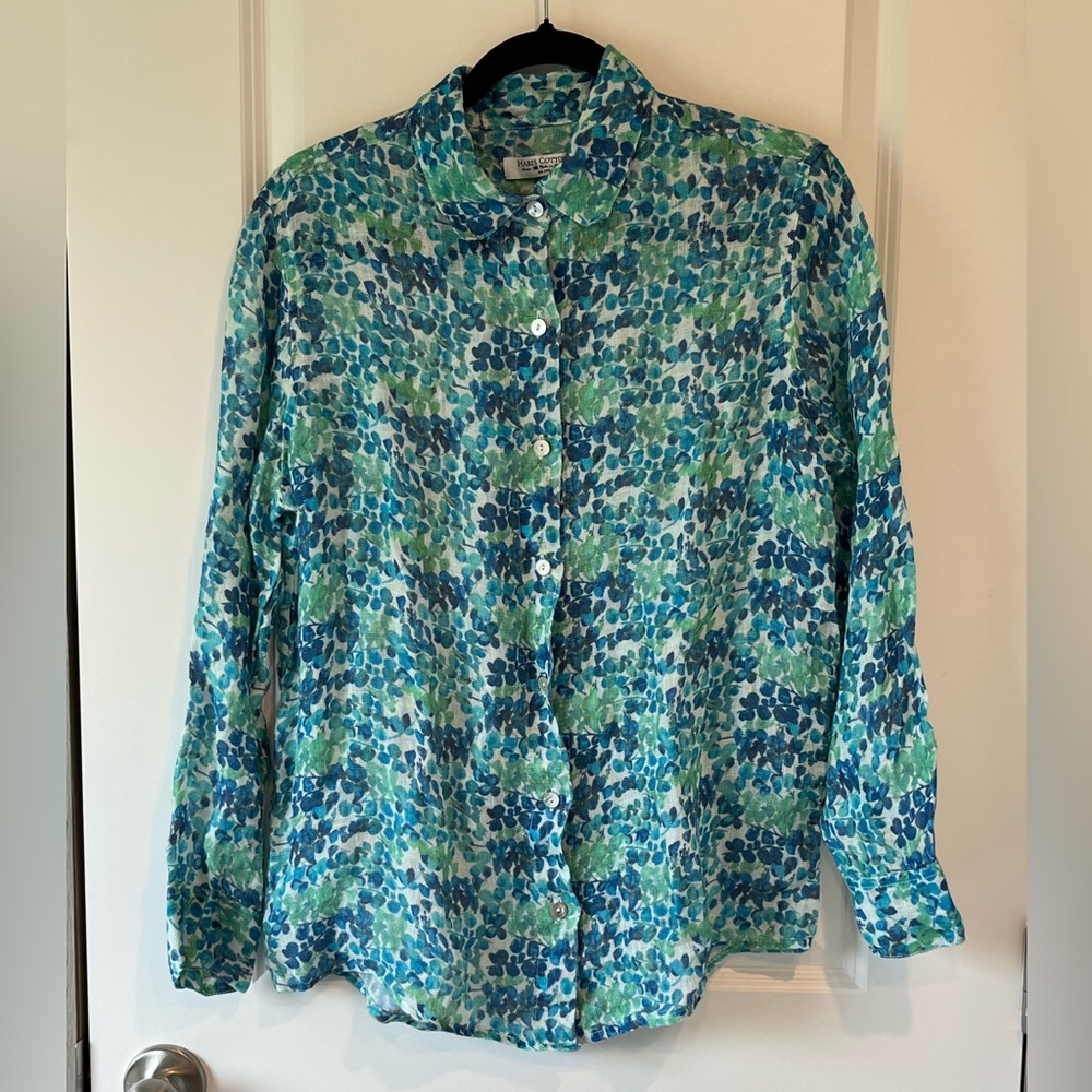 Haris Cotton Button Up Blouse Womens XS 100% Linen NormCore Lagenlook